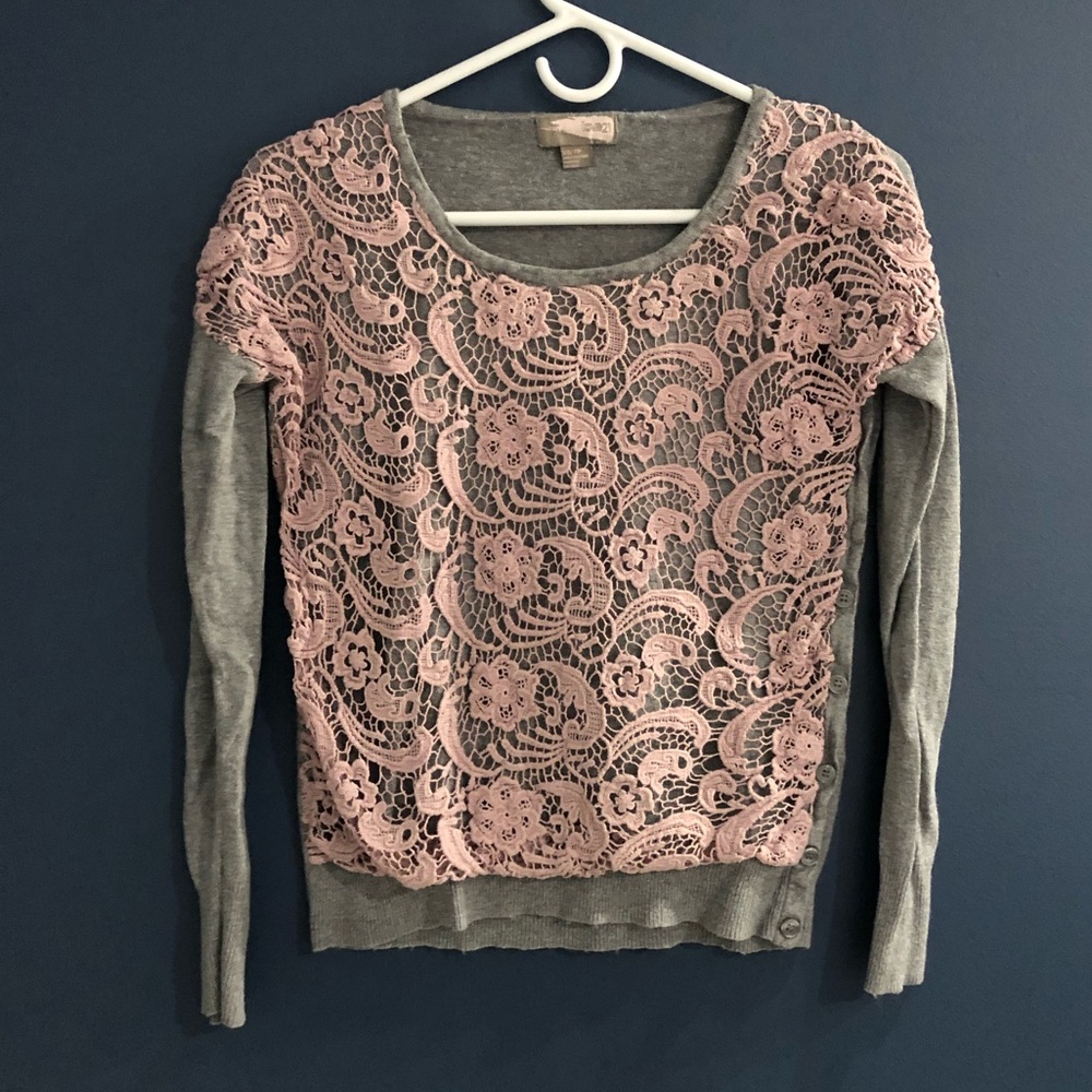 Forever 21 Lace Overlay Pink Gray Sweater - Picture 2 of 5